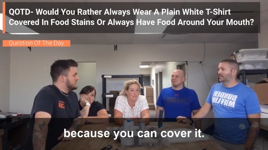 QOTD- Would You Rather Always Wear A Plain White T-Shirt Covered In Food Stains Or Always Have Food Around Your Mouth?