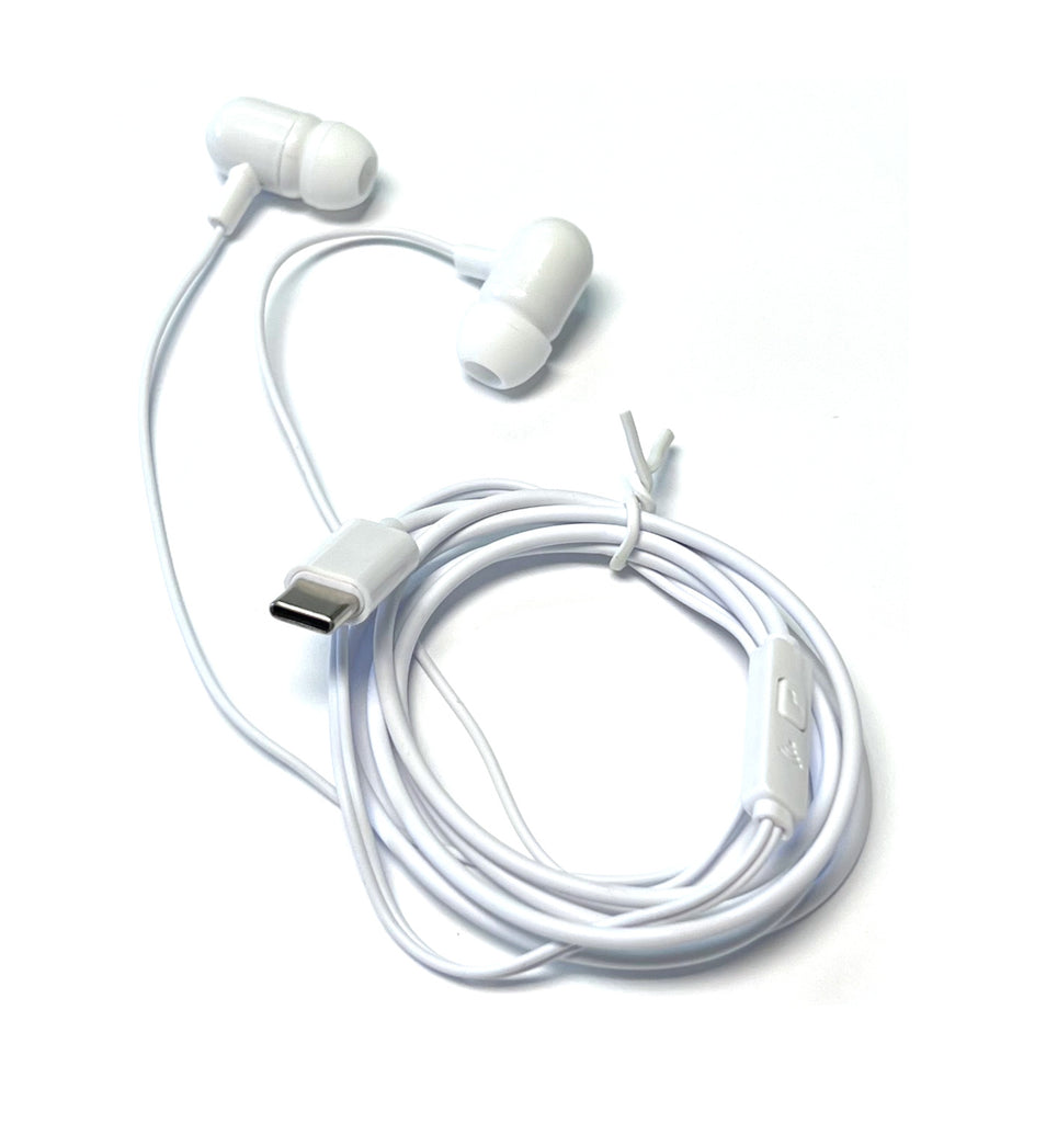 USB C White Stereo Earbuds With Microphone