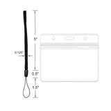 Image of ID Badge Holder Clear Plastic 3.5in x 2.25in And Small Black Lanyard - Horizontal Ziplock Style